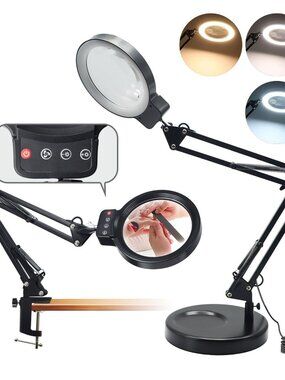 10X/20X Magnifying Glass with Light and Stand, LED Desk magnifying lamp with Bas